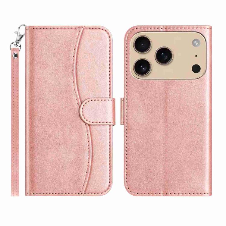 For iPhone 17 Pro Dual-Folded S-shape Leather Phone Case(Rose Gold)