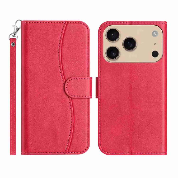 For iPhone 17 Pro Dual-Folded S-shape Leather Phone Case(Rose Red)