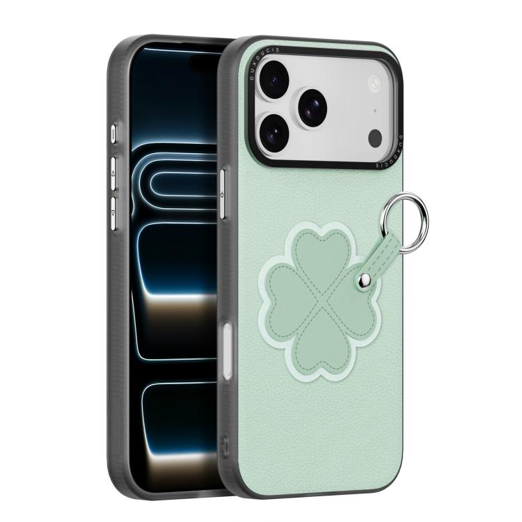 For iPhone 17 Pro DUX DUCIS LUVY Series Phone Case with Finger Ring Buckle(Grass Green Four Leaf Clover)