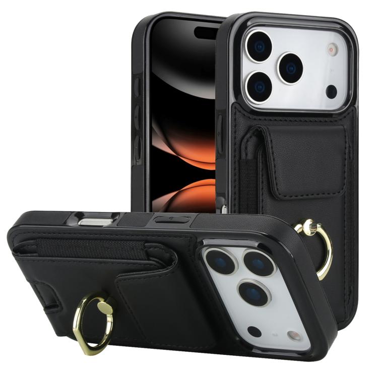 For iPhone 17 Pro Elastic Card Bag Ring Holder Phone Case(Black)