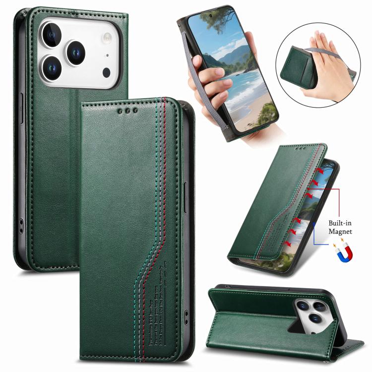 For iPhone 17 Pro Elastic Wristband Magnetic Suction Leather Phone Case(Green)