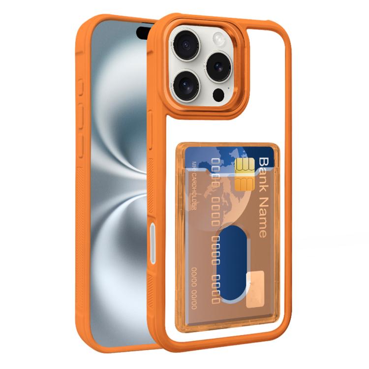 For iPhone 17 Pro Electroplated Card Bag Acrylic Hybrid TPU Phone Case(Orange)
