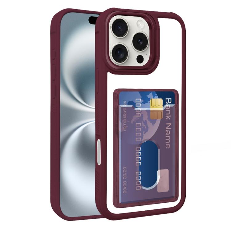 For iPhone 17 Pro Electroplated Card Bag Acrylic Hybrid TPU Phone Case(Wine Red)