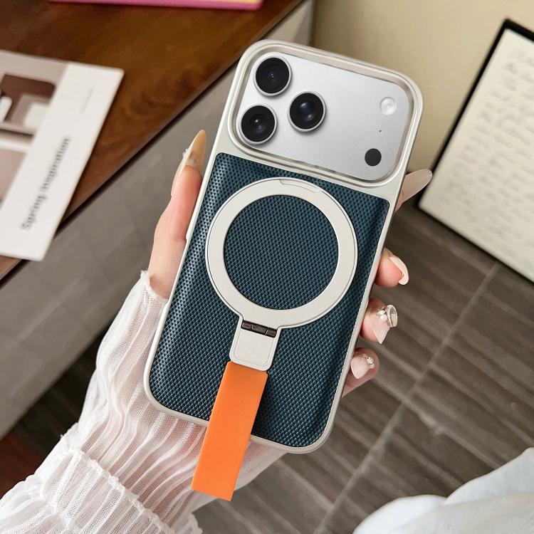 For iPhone 17 Pro Electroplated Diamond Texture Ring Magnetic Holder Phone Case(Blue)