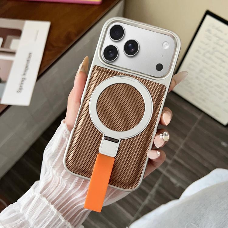 For iPhone 17 Pro Electroplated Diamond Texture Ring Magnetic Holder Phone Case(Khaki)