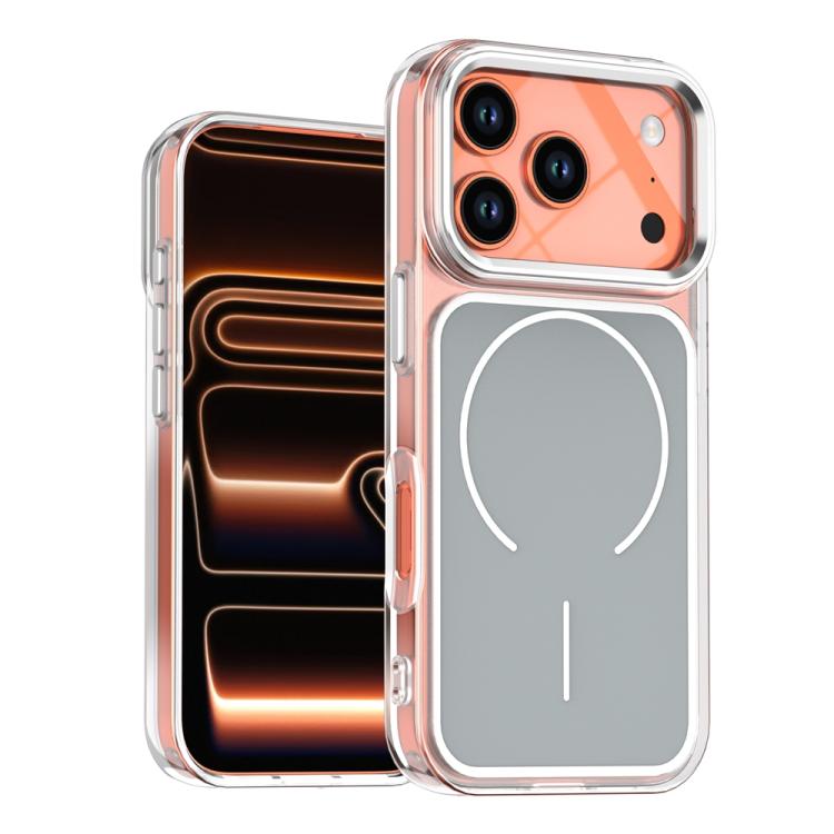 For iPhone 17 Pro Electroplated Dual Color PC Hybrid TPU Soft Frame MagSafe Phone Case(Grey)