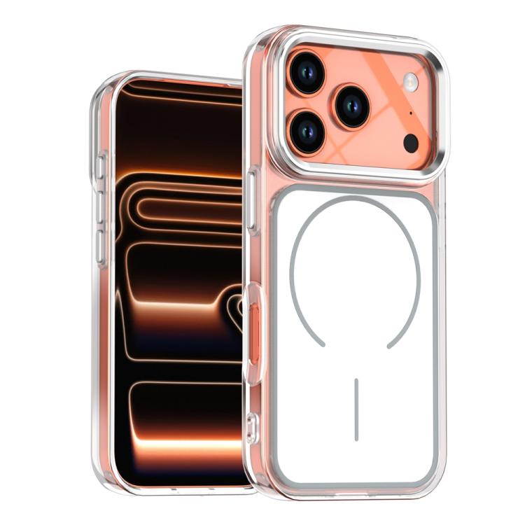 For iPhone 17 Pro Electroplated Dual Color PC Hybrid TPU Soft Frame MagSafe Phone Case(White)