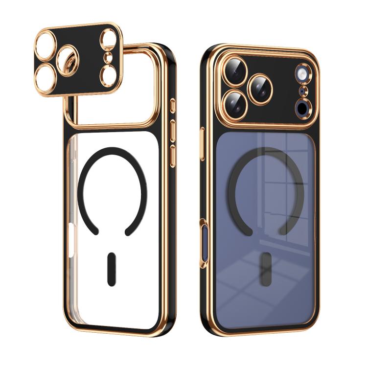 For iPhone 17 Pro Electroplated Dual Color TPU Detachable Lens Magnetic Shockproof Phone Case(Black)