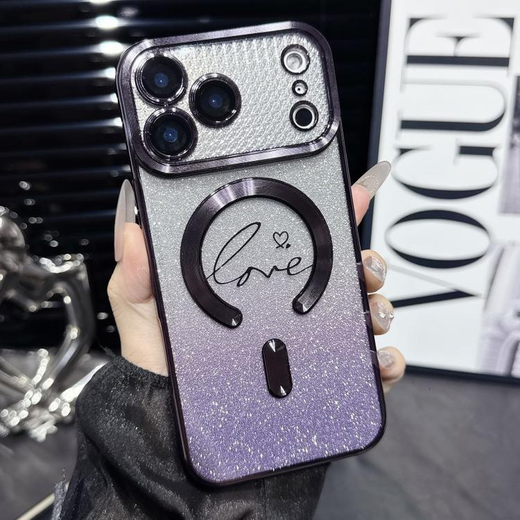 For iPhone 17 Pro Electroplated Dual-Loves Gradient Glitter MagSafe TPU Phone Case(Purple)