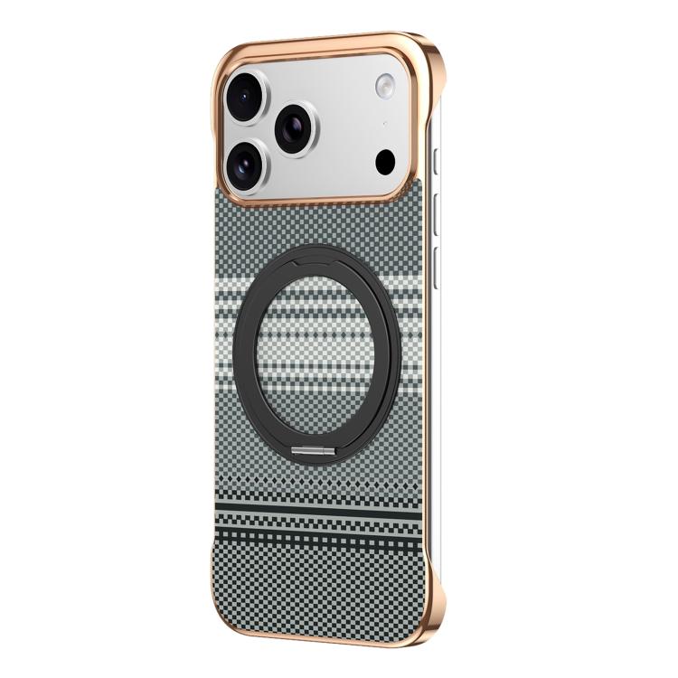 For iPhone 17 Pro Electroplated Frameless Kevlar 360 Degree Rotation Holder Magnetic Phone Case(Black)