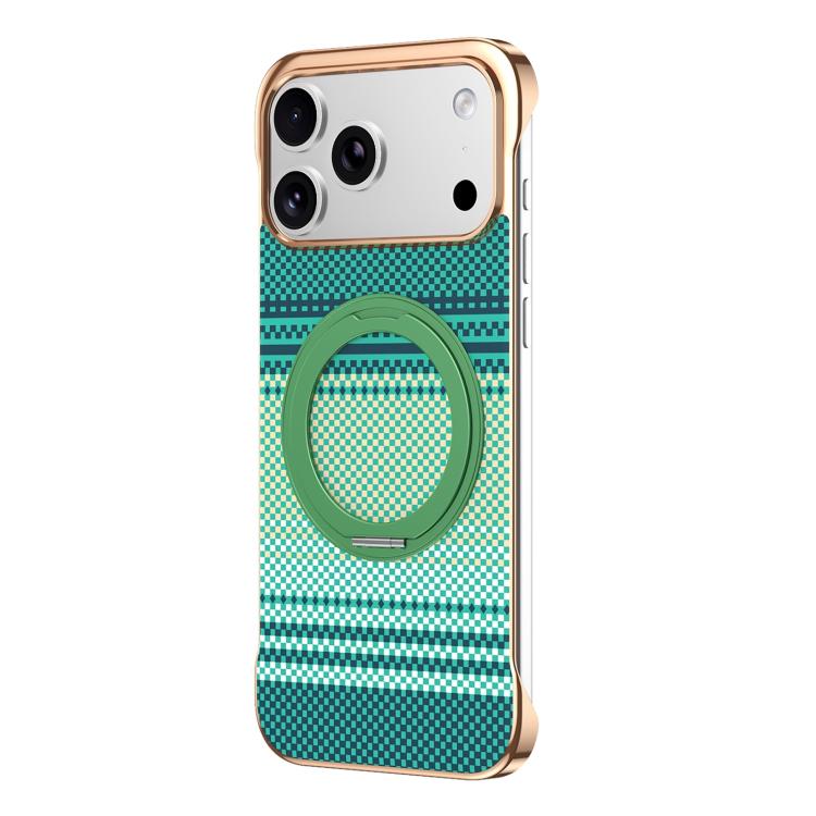 For iPhone 17 Pro Electroplated Frameless Kevlar 360 Degree Rotation Holder Magnetic Phone Case(Green)