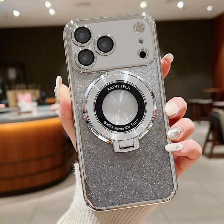 For iPhone 17 Pro Electroplated Holder Gradient Glitter MagSafe Phone Case(Silver)