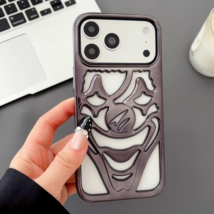 For iPhone 17 Pro Electroplated Hollow Out Clown Heat Dissipation TPU Phone Case(Black)