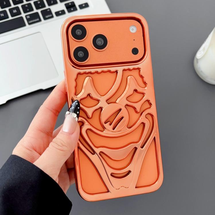 For iPhone 17 Pro Electroplated Hollow Out Clown Heat Dissipation TPU Phone Case(Orange)