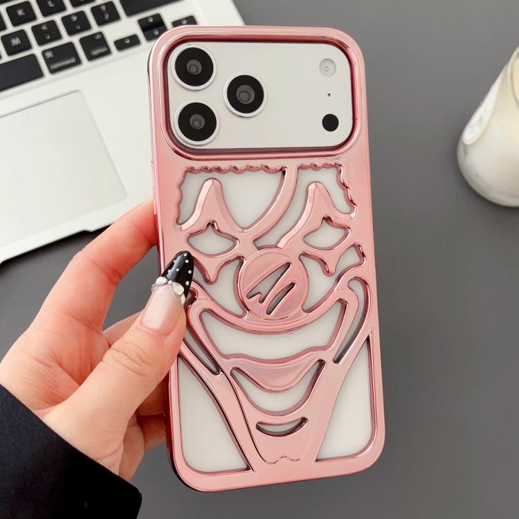 For iPhone 17 Pro Electroplated Hollow Out Clown Heat Dissipation TPU Phone Case(Pink)