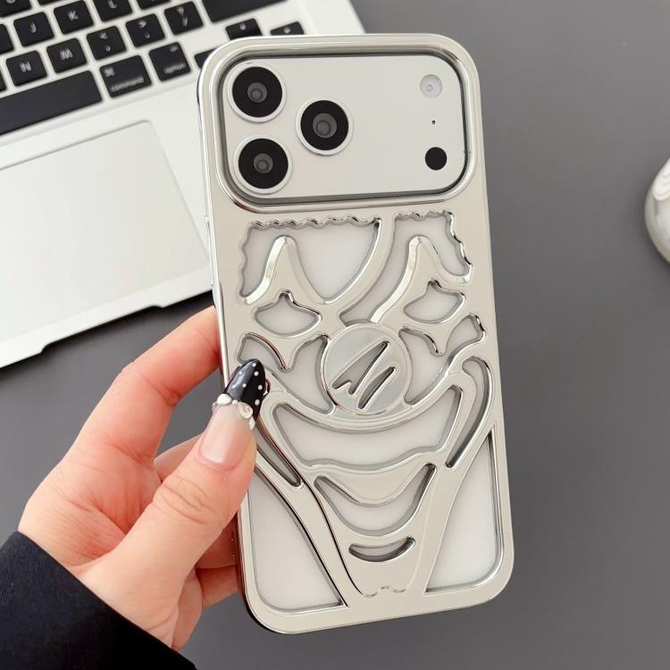 For iPhone 17 Pro Electroplated Hollow Out Clown Heat Dissipation TPU Phone Case(Silver)