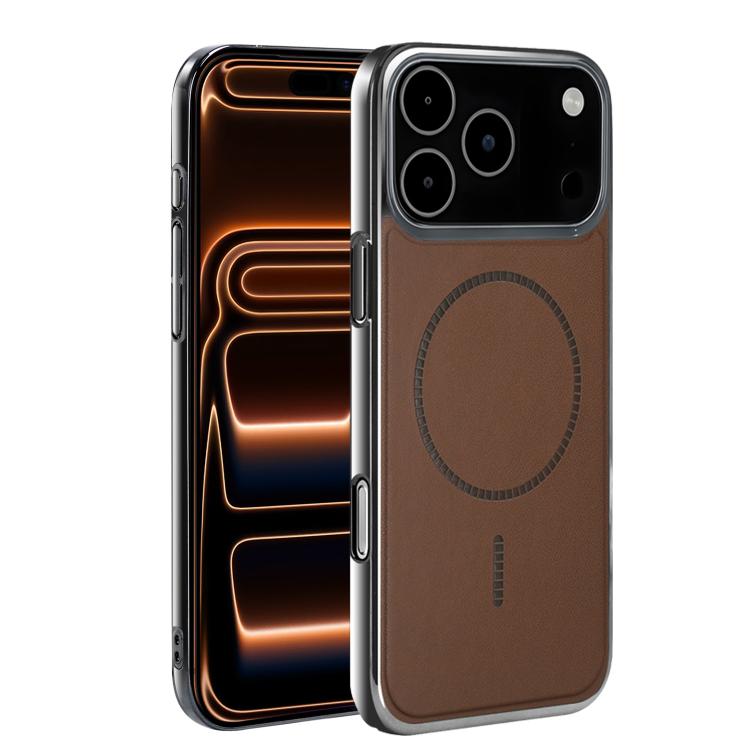For iPhone 17 Pro Electroplated Magnetic Series Ultra-Thin Shockproof Phone Case(Brown)