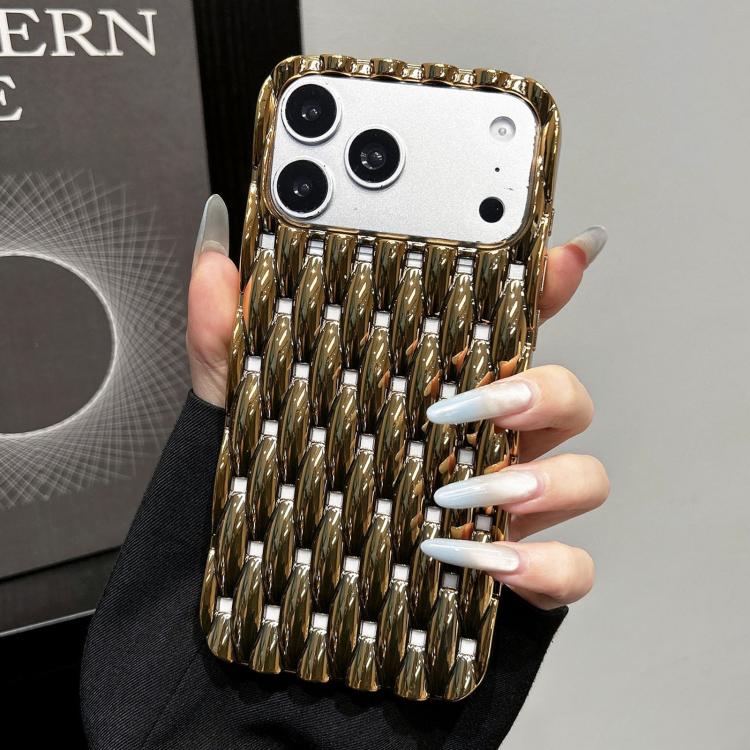 For iPhone 17 Pro Electroplated Twisted Texture Hollow Heat Dissipation TPU Phone Case(Gold)