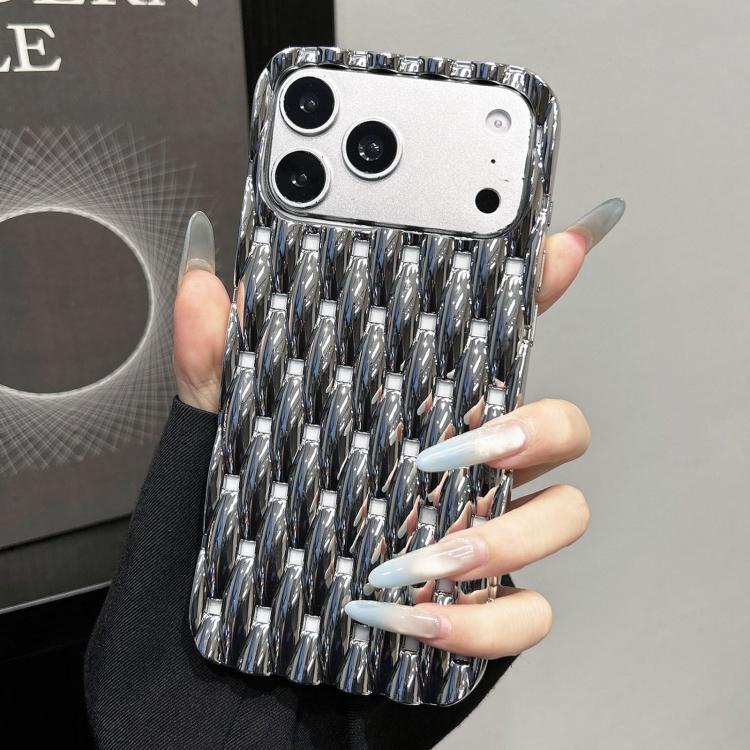 For iPhone 17 Pro Electroplated Twisted Texture Hollow Heat Dissipation TPU Phone Case(Silver)