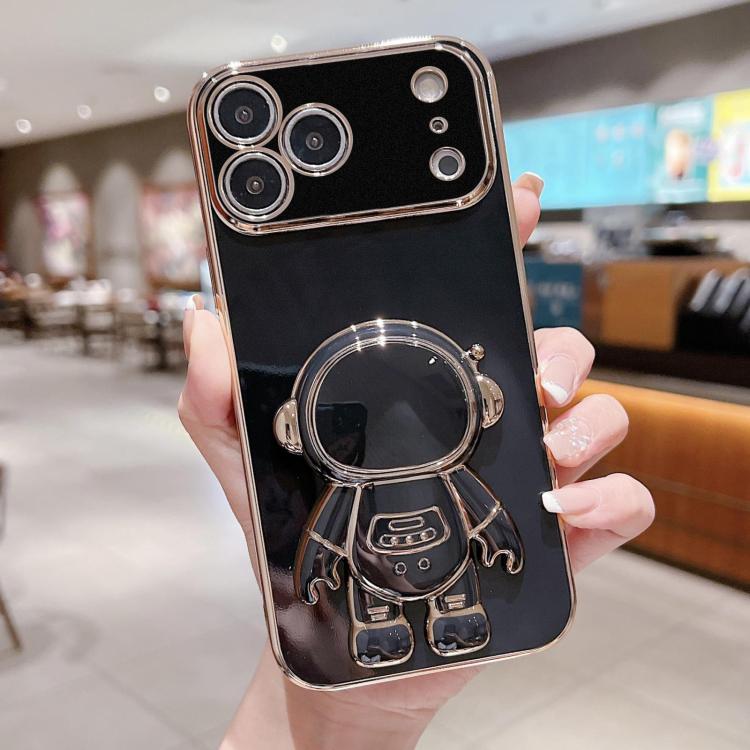 For iPhone 17 Pro Electroplating Astronaut Holder Phone Case(Black)