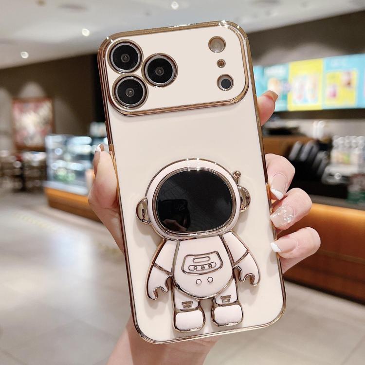 For iPhone 17 Pro Electroplating Astronaut Holder Phone Case(Pink)