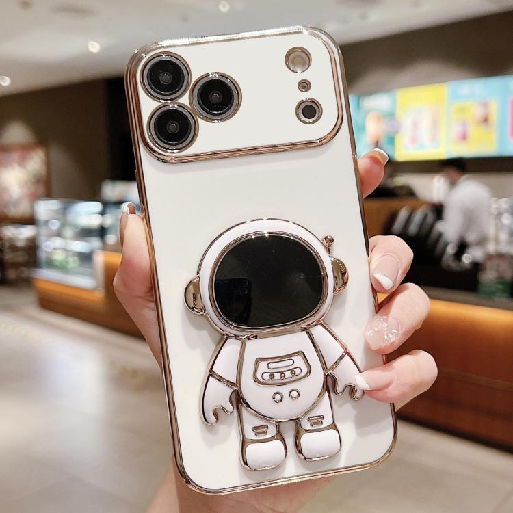 For iPhone 17 Pro Electroplating Astronaut Holder Phone Case(White)