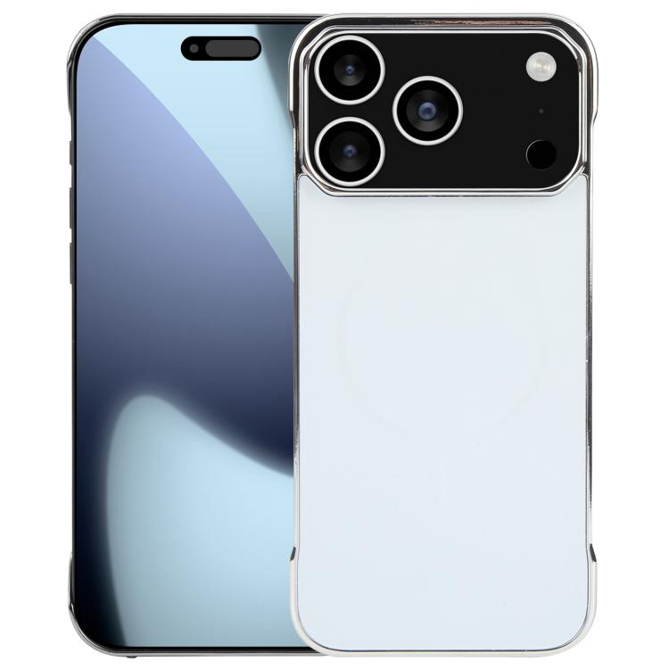For iPhone 17 Pro Electroplating Frameless Frosted Anti-Glare PC MagSafe Phone Case(Silver White)