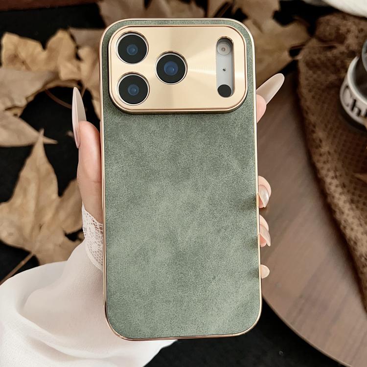 For iPhone 17 Pro Electroplating Lambskin Leather Phone Case(Green)