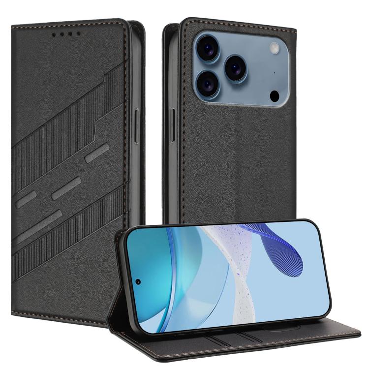 For iPhone 17 Pro Embossed Multi-functional Wallet Retro Leather Phone Case(Black)