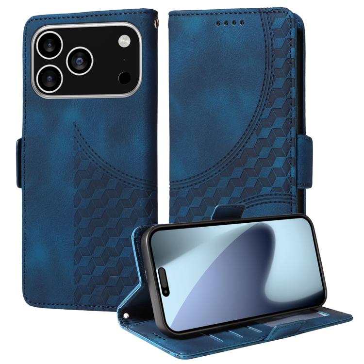 For iPhone 17 Pro Embossed Rhombus Starry Leather Phone Case(Blue)