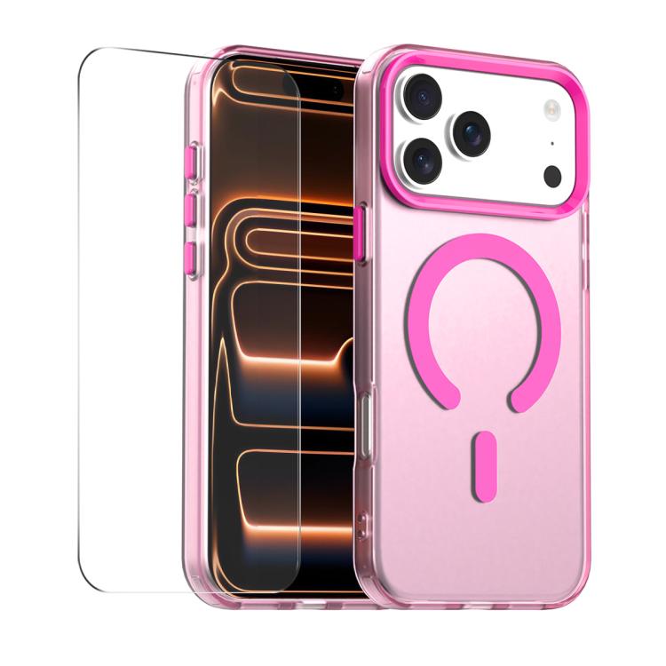 For iPhone 17 Pro ENKAY Hat-Prince MagSafe Candy Color Phone Case with Thick Adhesive Glass Film(Rose Red)