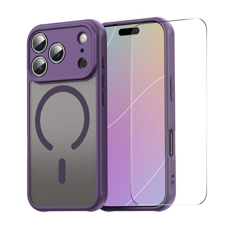 For iPhone 17 Pro ENKAY Hat-Prince MagSafe Matte Translucent Shockproof Phone Case with Large Arc Edge Film(Purple)