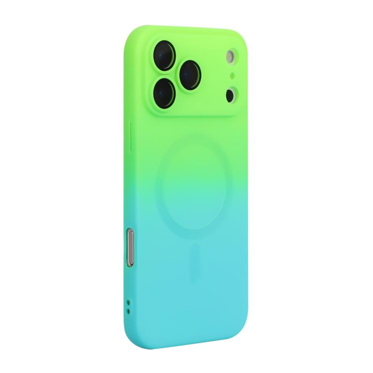 For iPhone 17 Pro ENKAY Hat-Prince MagSafe Rainbow Gradient Silicone Phone Case with Lens Film(Green Blue)