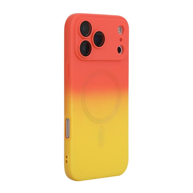 For iPhone 17 Pro ENKAY Hat-Prince MagSafe Rainbow Gradient Silicone Phone Case with Lens Film(Orange Yellow)