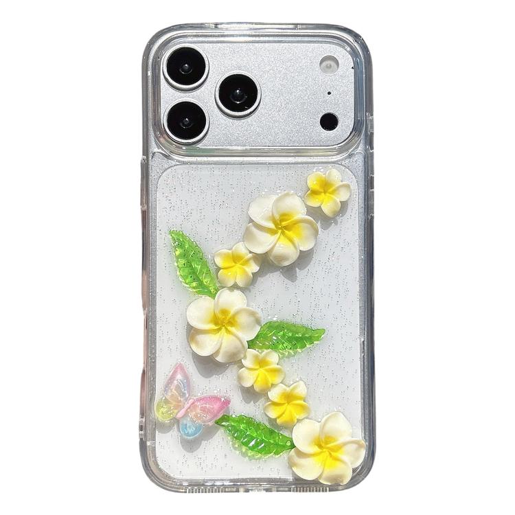 For iPhone 17 Pro Epoxy 3D Butterfly Plumeria Acrylic Phone Case(Transparent)