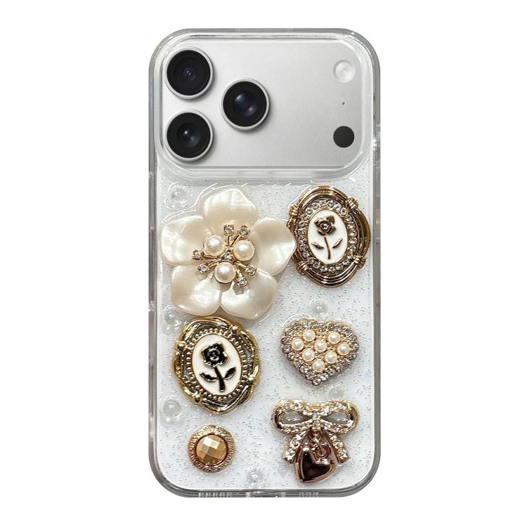 For iPhone 17 Pro Epoxy Acrylic Hybrid TPU Phone Case(3D Pearl Flowers)