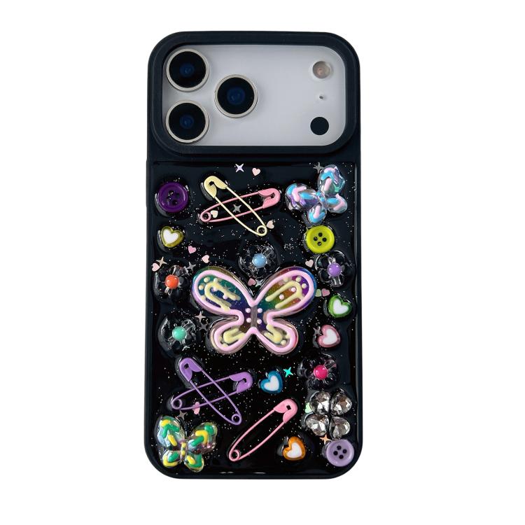 For iPhone 17 Pro Epoxy Dopamine Butterfly Acrylic Phone Case(Black)