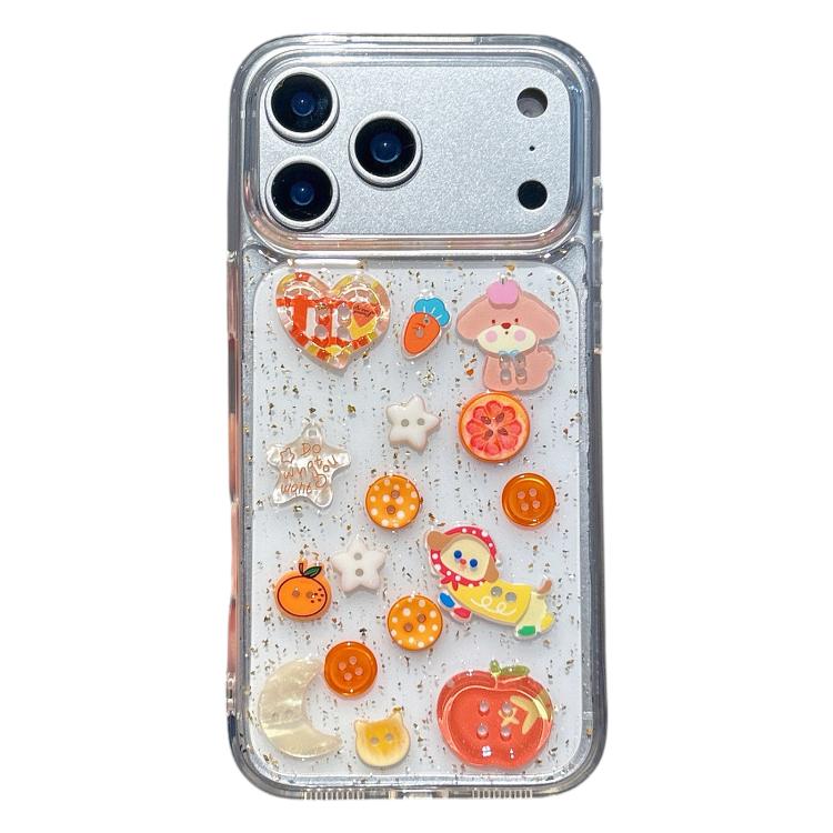 For iPhone 17 Pro Epoxy Resin 3D Pattern Acrylic Transparent Phone Case(Puppy Buttons)