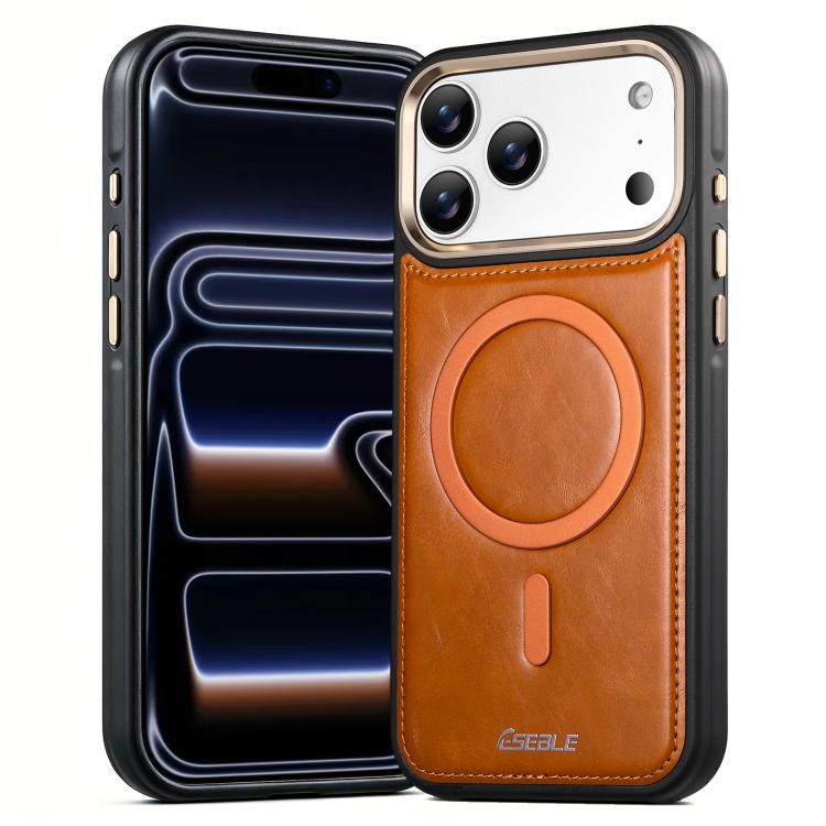 For iPhone 17 Pro ESEBLE Crazy Horse Pattern Airbag Shockproof Magnetic Phone Case(Brown)