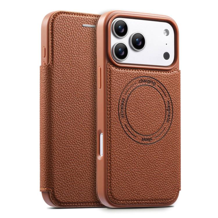 For iPhone 17 Pro ESEBLE Ultra-thin Card Slot Magnetic Vegan Leather Phone Case(Brown)