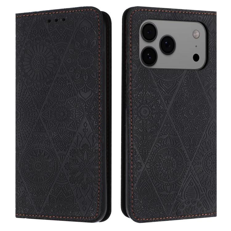 For iPhone 17 Pro Ethnic Embossed Adsorption Leather Phone Case(Black)