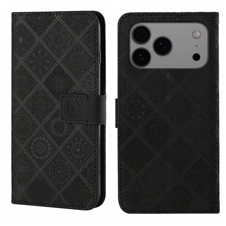 For iPhone 17 Pro Ethnic Style Embossed Pattern Leather Phone Case(Black)