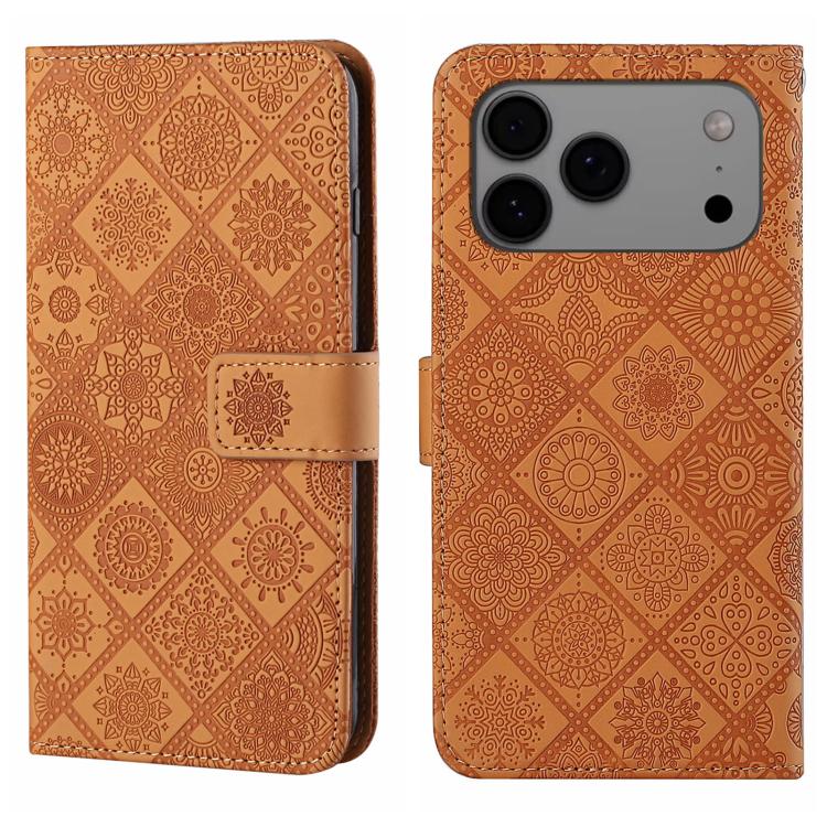 For iPhone 17 Pro Ethnic Style Embossed Pattern Leather Phone Case(Brown)