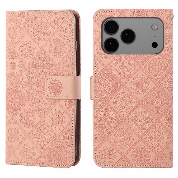 For iPhone 17 Pro Ethnic Style Embossed Pattern Leather Phone Case(Pink)