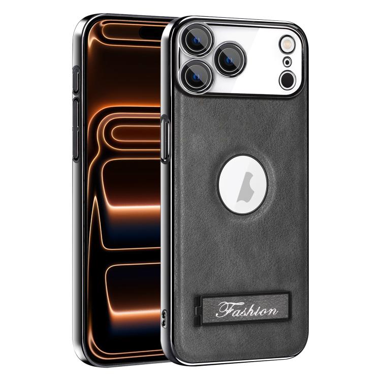 For iPhone 17 Pro Fashion Electroplated Fold Holder Shockproof Phone Case(Gray)