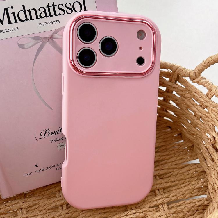 For iPhone 17 Pro Fat Dun Solid Color Metal Photo Frame TPU Phone Case(Pink)