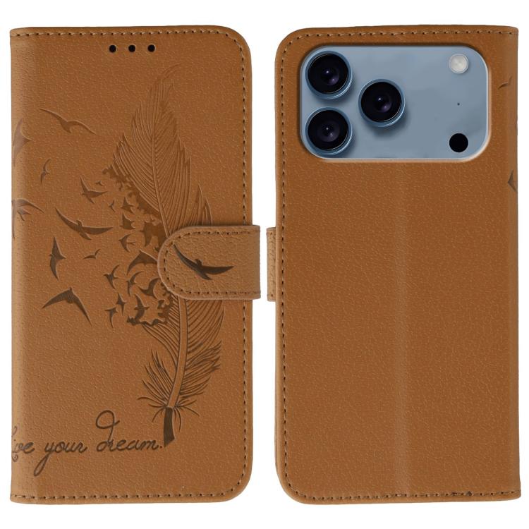 For iPhone 17 Pro Feather Pattern Litchi Texture Leather Phone Case(Brown)