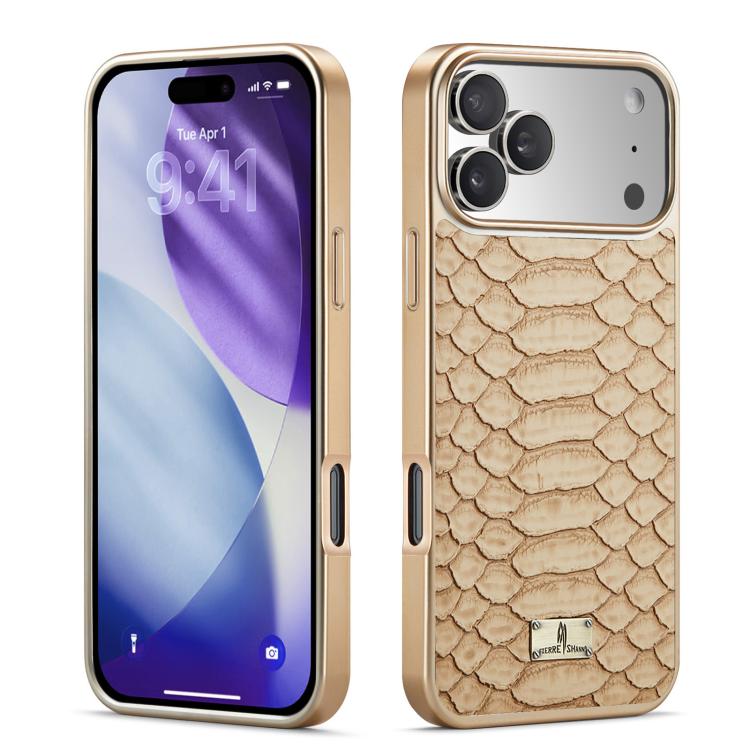 For iPhone 17 Pro Fierre Shann Python Texture Electroplating PU Phone Case(White)