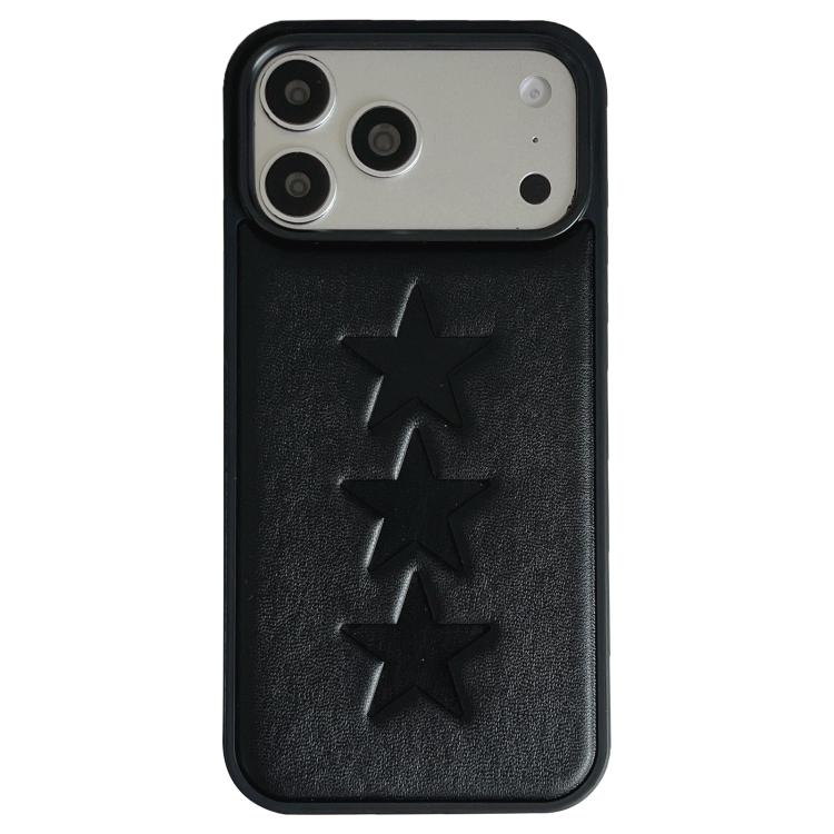 For iPhone 17 Pro Five-Pointed Star Pattern PU Embossed TPU Phone Case(Black)