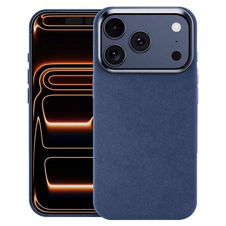 For iPhone 17 Pro Flannel Textured Magnetic Full Coverage Phone Case(Dark Blue)